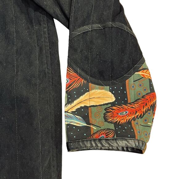 Vintage Koos Of Course! Black Feathers Reversible Vinyl & Polyester Jacket Large - Picture 7 of 16